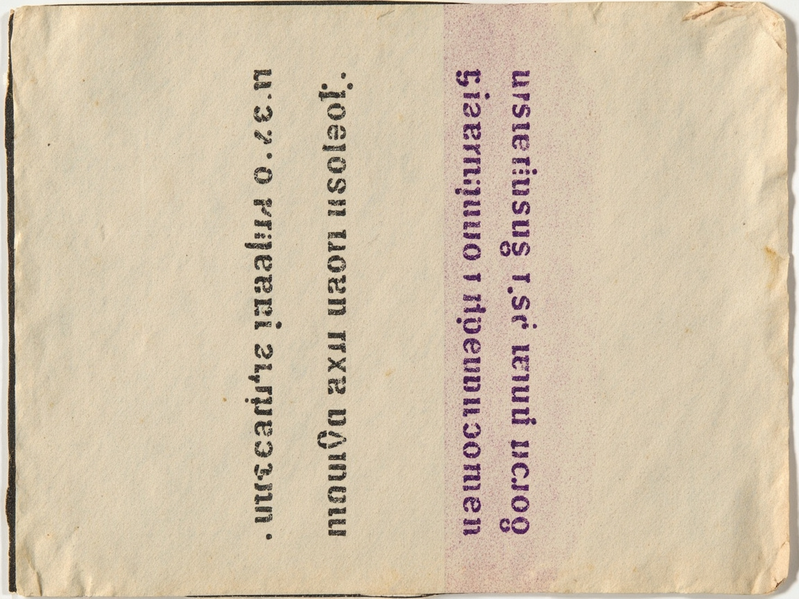 Fragmento de papel com duas colunas de texto datilografado lado a lado, uma em tinta preta e outra em tinta violeta, se sobrepondo ao centro.